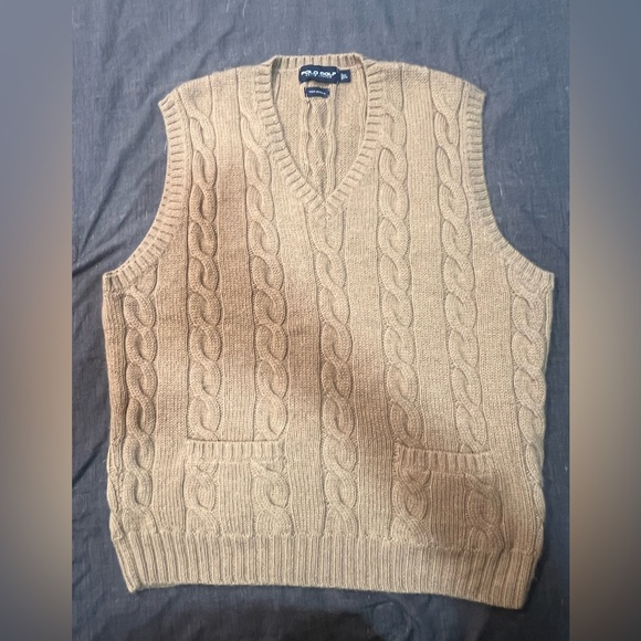 Polo Golf Ralph Lauren sleeveless sweater vest tan size large 100% Alpaca - Picture 1 of 8